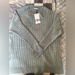 Zara Soft Sage/ Green Tone Ribbed Knit Sweater